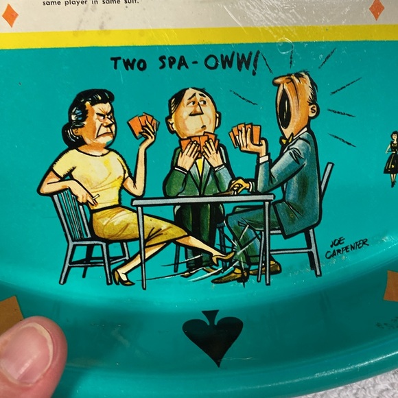 Vintage 60’s bridge blue cartoon metal card game tray - Picture 3 of 10